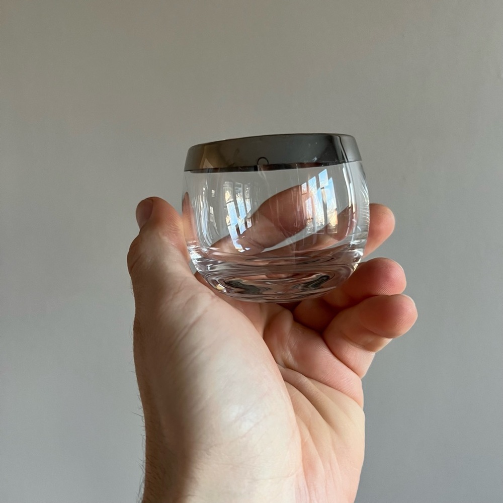 Set of 4 Small Mid Century Silver Rimmed Rocks Glasses